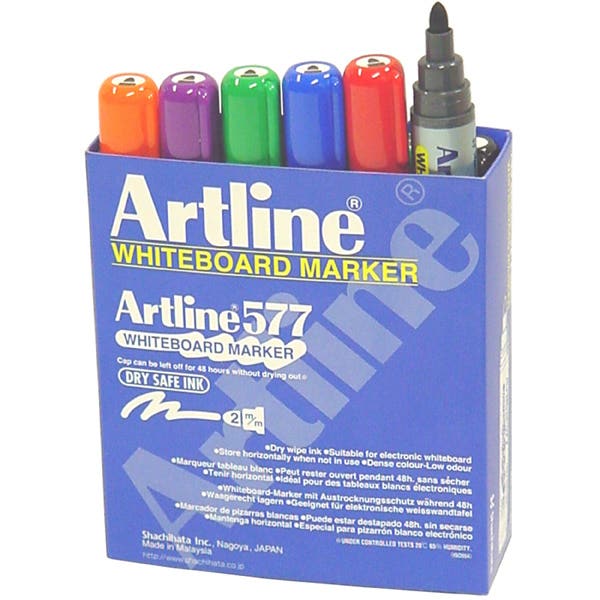 Artline 577 Whiteboard Marker Bullet Point 3mm Box 12 Assorted 9007075 157741