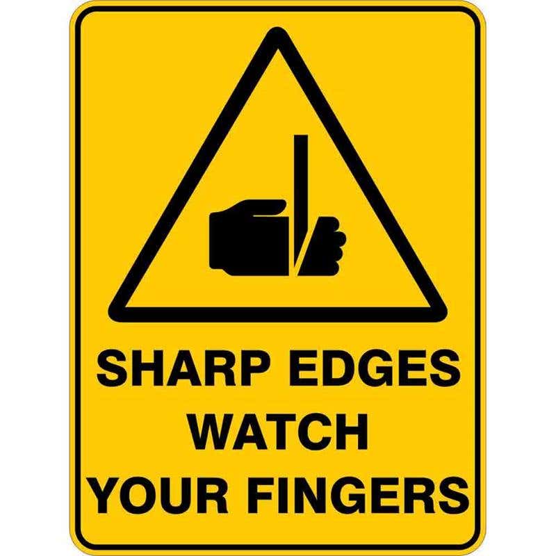 Sign WARNING SHARP EDGES WATCH YOUR FINGERS 300 x 225mm Flute 60036201 WSEWF3022F