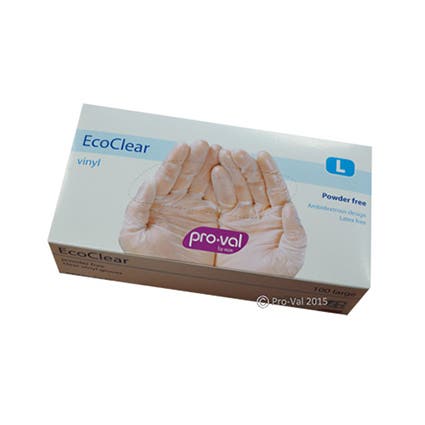 Pro-Val Gloves Ecoclear Vinyl Disposable Powder Free Box 1000 Large 9020190 41122