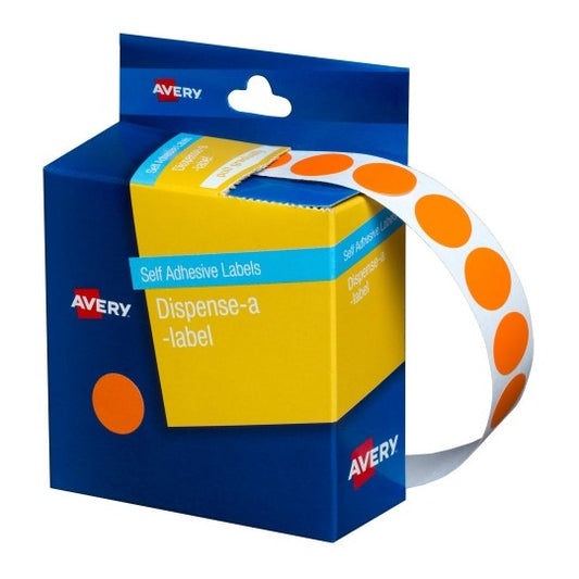 Avery Circle Dispenser Labels Removable 14mm Diameter Pk 1050 Orange_9024895_33804