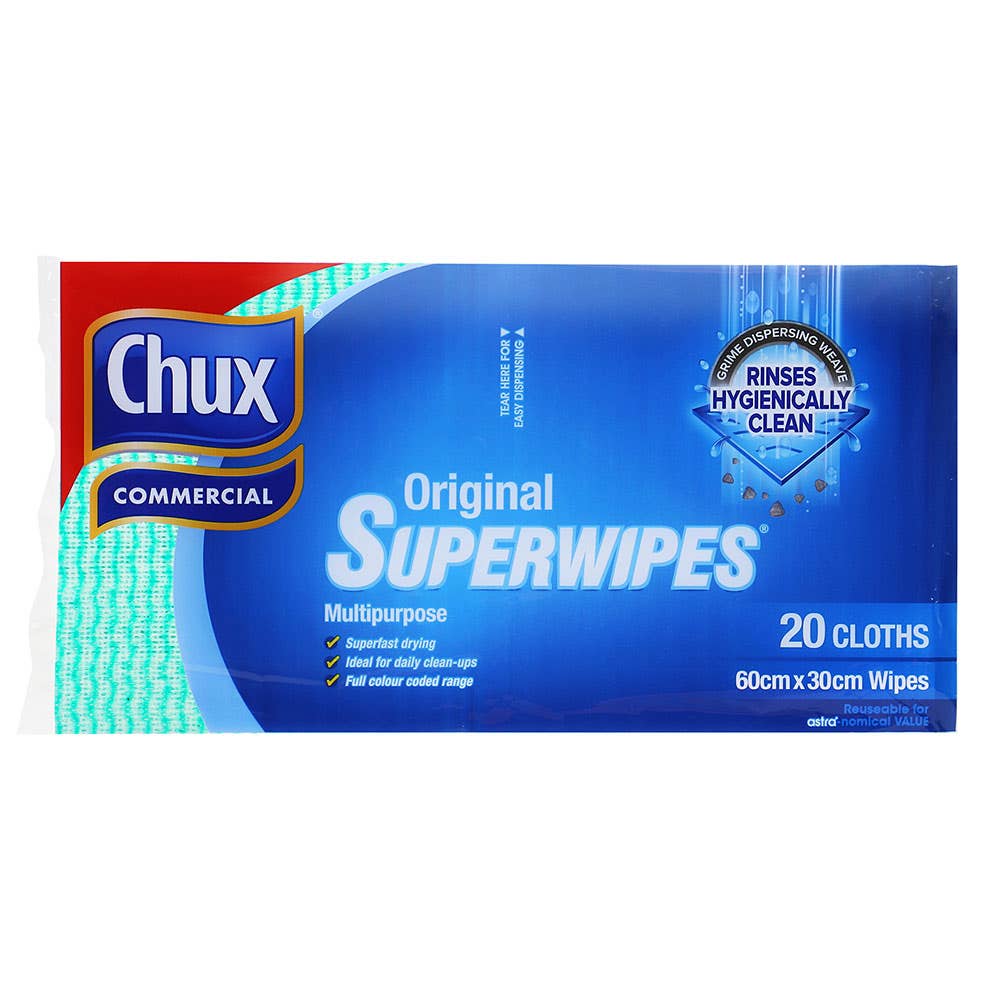 Cloth Wipes Superwipes Regular Green 20 Pk 600 x 450mm Chux 90600043 09886