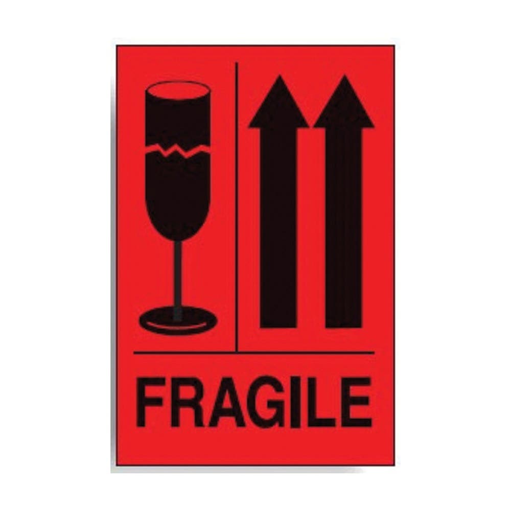 Label FRAGILE GLASS Arrow Picto Self Adhesive 150 x 100mm Pk 500 90750042 834425
