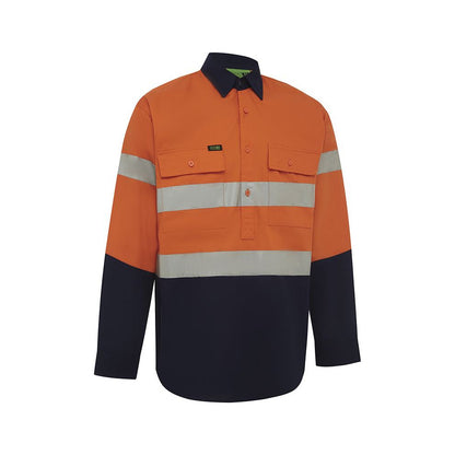 Shirt L/S Cotton Drill 190gsm C/F Tape Hi-Vis Orange/Navy XS 2005 Workit_30005605_2005ONXS