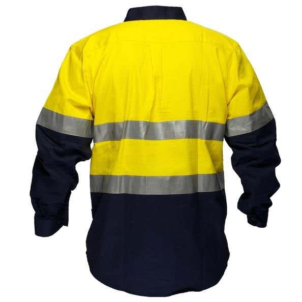 Shirt L/S Cotton Drill 185gsm C/F Tape Hi Vis Yellow/Navy Large 91200057 MC101-Y/N-L