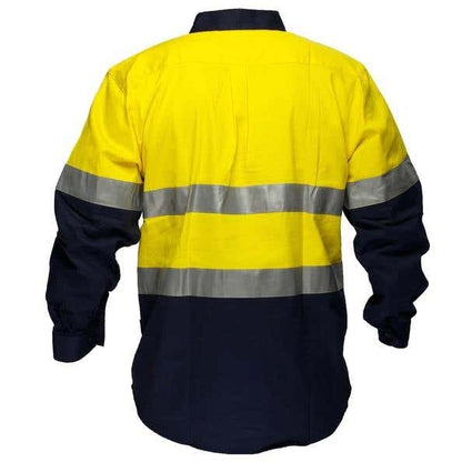Shirt L/S Cotton Drill 185gsm C/F Tape Hi Vis Yellow/Navy Large 91200057 MC101-Y/N-L