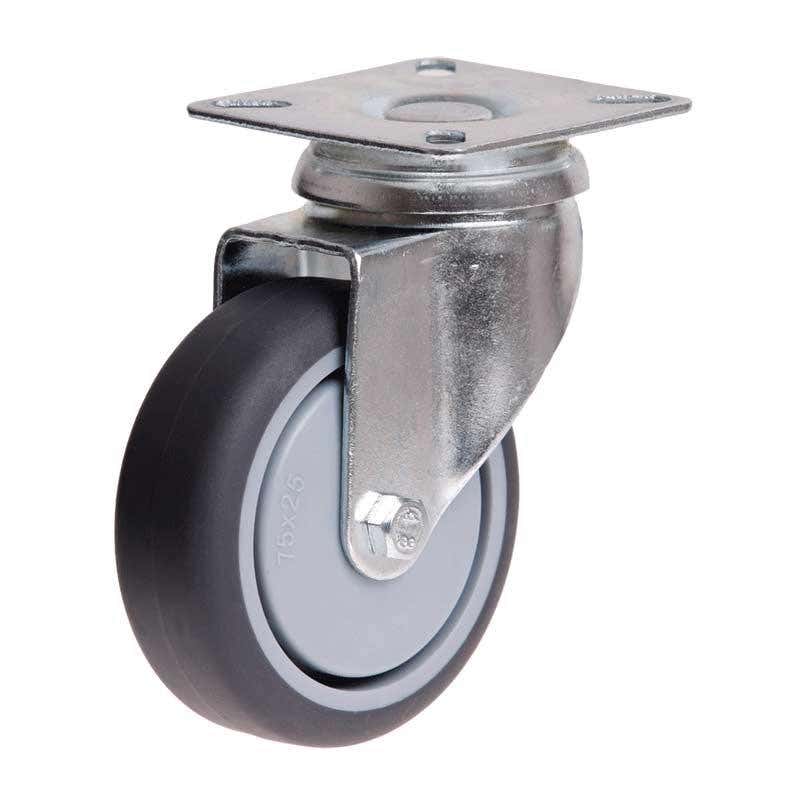Castor Swivel 75 x 25mm Rubber Grey Swivel Radius 65mm Light Plate 50kg 91328339 S3710