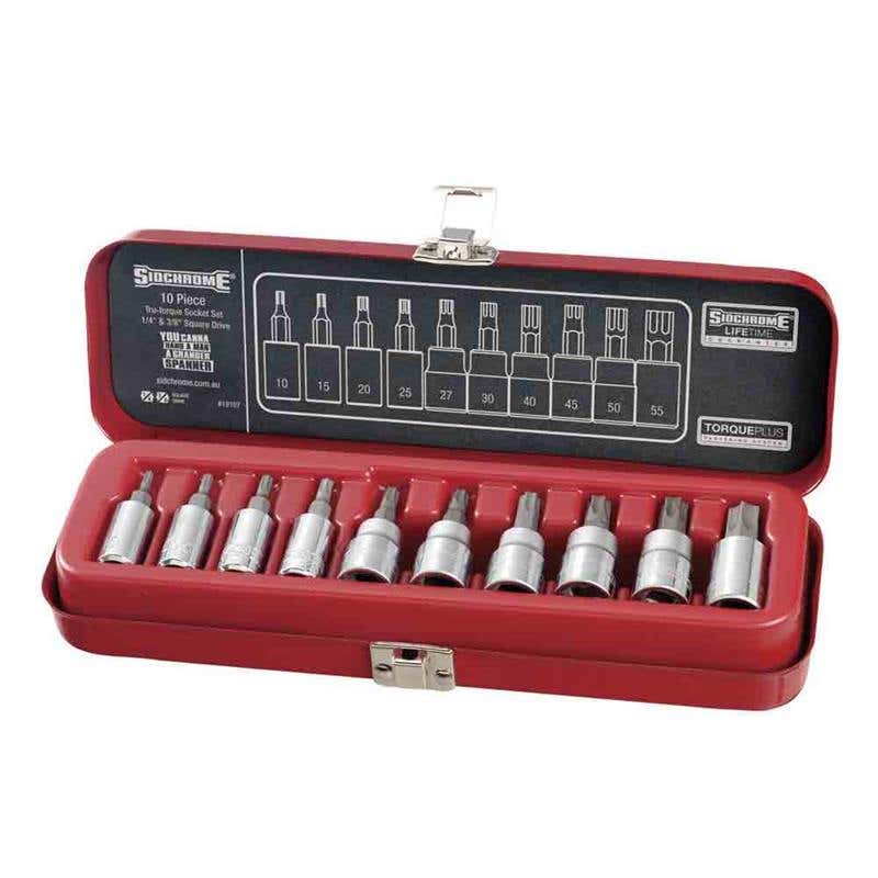 Torx Socket Set 1/4 & 3/8 Dr 10 Piece Tru-Torque Sidchrome 91610000 SCMT19107