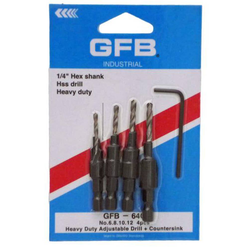 Bit Drill Set Countersink Heavy Duty Adjustable 4 Piece + Allen Key 91890029 GFB-064-C
