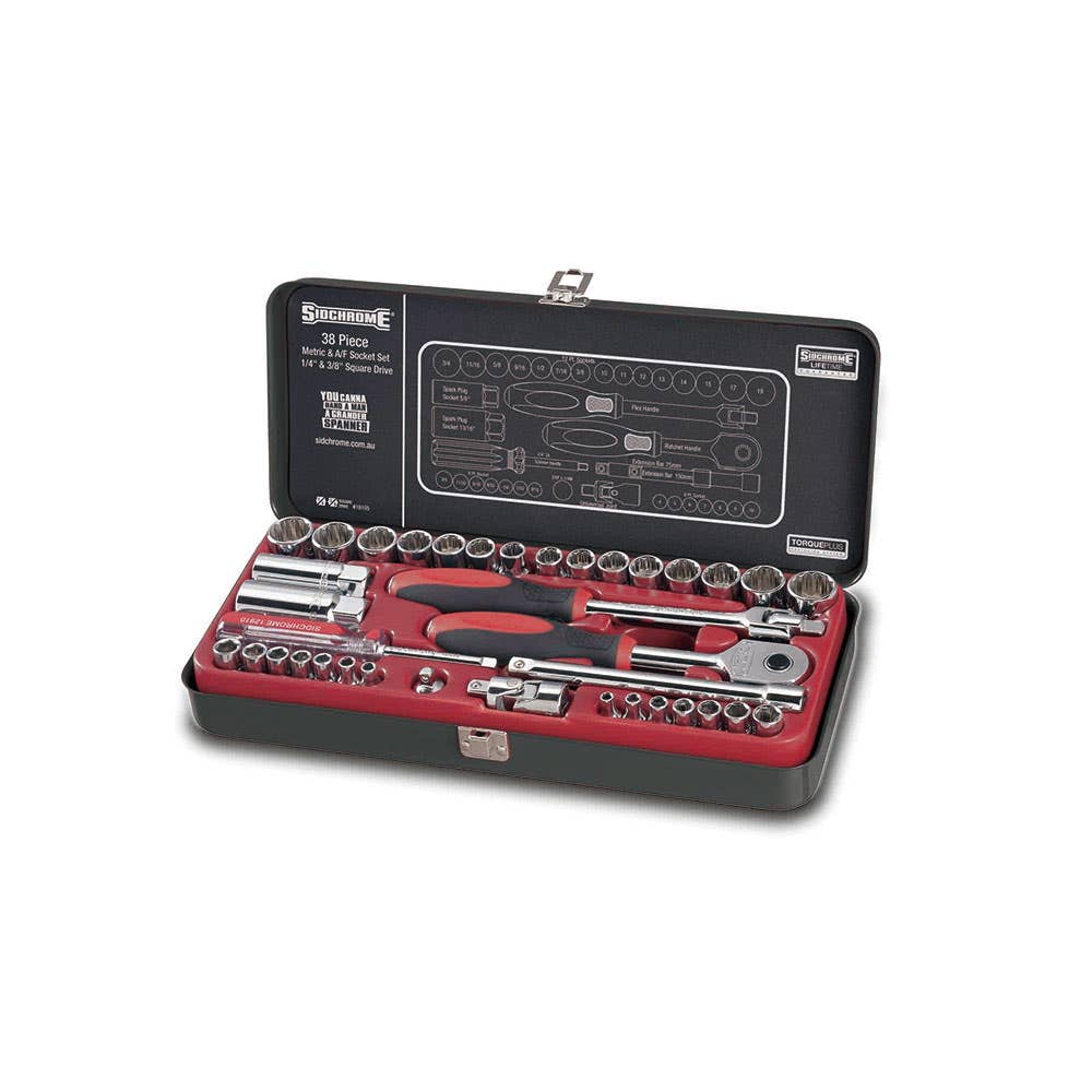 Socket & Ratchet Set 1/4 & 3/8 Dr AF/Metric 38 Piece Sidchrome 91990007 SCMT19105