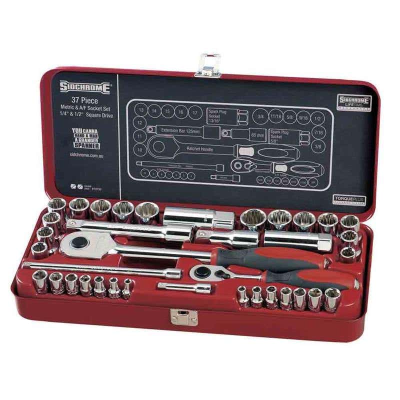 Socket & Ratchet Set 1/4 & 1/2 Dr AF/Metric 37 Piece Sidchrome 91990069 SCMT19130