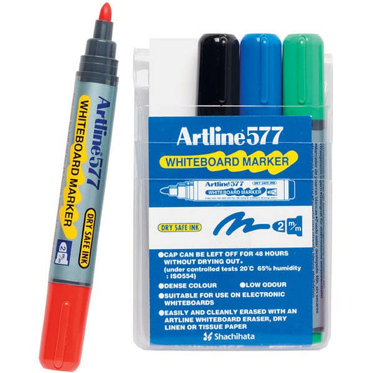 Artline 577 Whiteboard Marker Bullet Point 3mm Wallet 4 16123100 157744