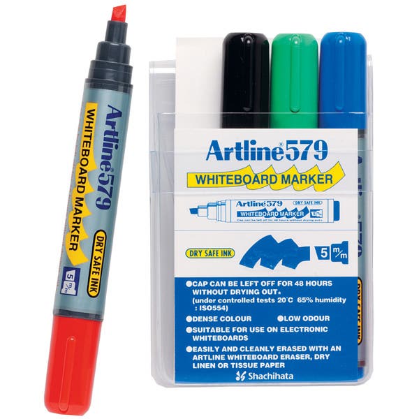 Artline 579 Whiteboard Marker Chisel Point 5mm Wallet 4 16123000 157944