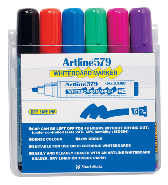 Artline 579 Whiteboard Marker Chisel Point 5mm Wallet 6 16123300 157946