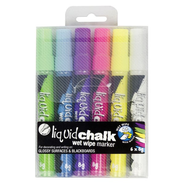 Texta Liquid Chalk Marker Wet Wipe Bullet Tip 4.5mm Assorted Pack 6 1031158 400590