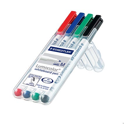 Staedtler Lumocolor Whiteboard Marker 301WP4 Bullet Point Assorted Pack 4 1018274 301 WP4