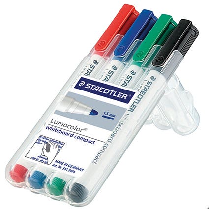 Staedtler Lumocolor Whiteboard Marker 341Wp4 Bullet Point 5mm Ass Pack 4 925701200 341 WP4