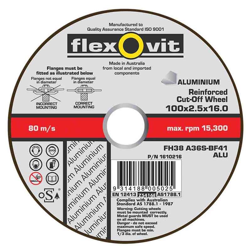 Wheel Cut Off Aluminium 100 x 2.5 x 16mm 15300rpm Flexovit 92608017 66252841602