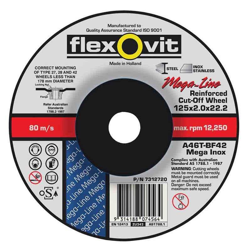 Wheel Cut Off Metal 100 x 2.5 x 16mm 15300rpm Mega Inox Premium Flexovit 92608062 66252919639