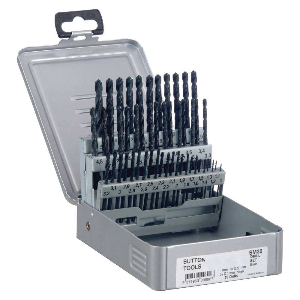 Drill Bit Set Jobber Metric Blue 50 Piece 1-5.9mm x 0.1mm Metal Case Sutton 92888010 D102SM30