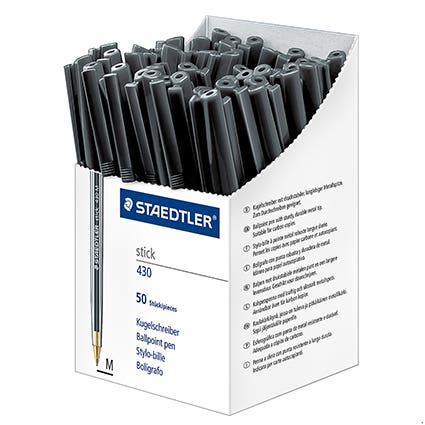 Staedtler Pen Stick 430MA9CP50 Medium Ballpoint Black Box 50 1018264 430MA9CP50