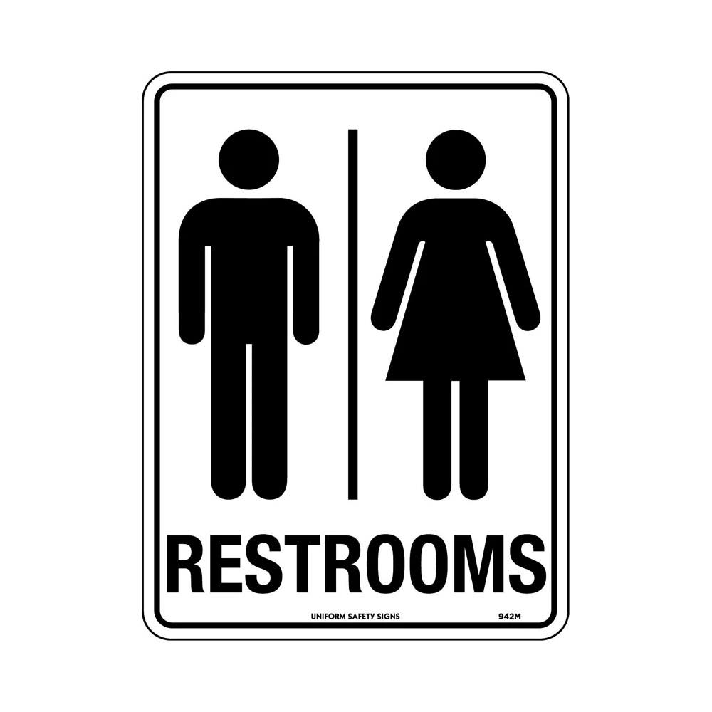 Sign RESTROOMS + Male / Female Pictogram 300 X 225mm Metal_297522_942MM