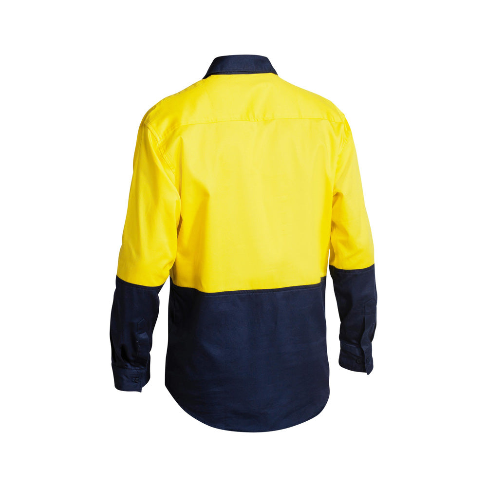 Shirt L/S 5XL Hi Vis Yellow/Navy Cotton Drill 190gsm C/Front Bisley_31201081_BSC6267_TT015XL
