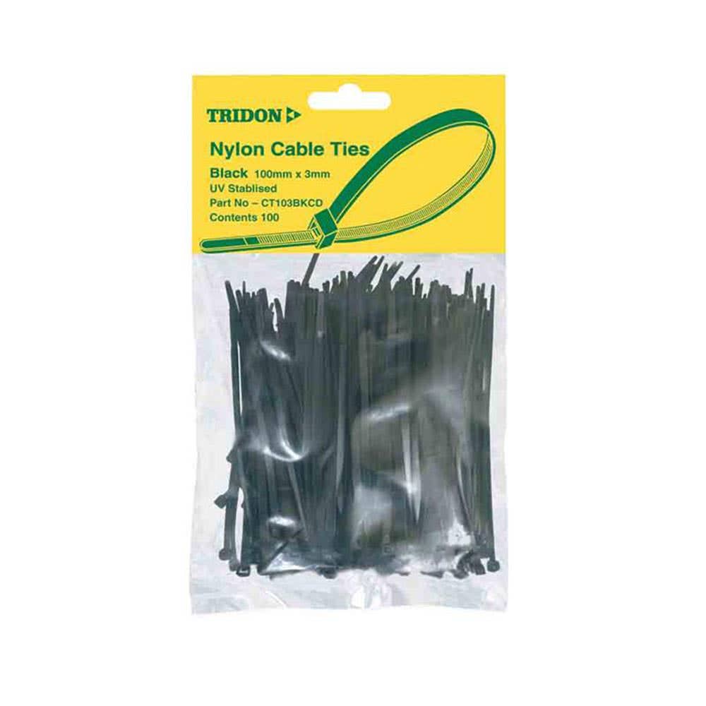Cable Tie Nylon Black 100 x 3mm Tridon Pk 100 95360325 CT103BKCD