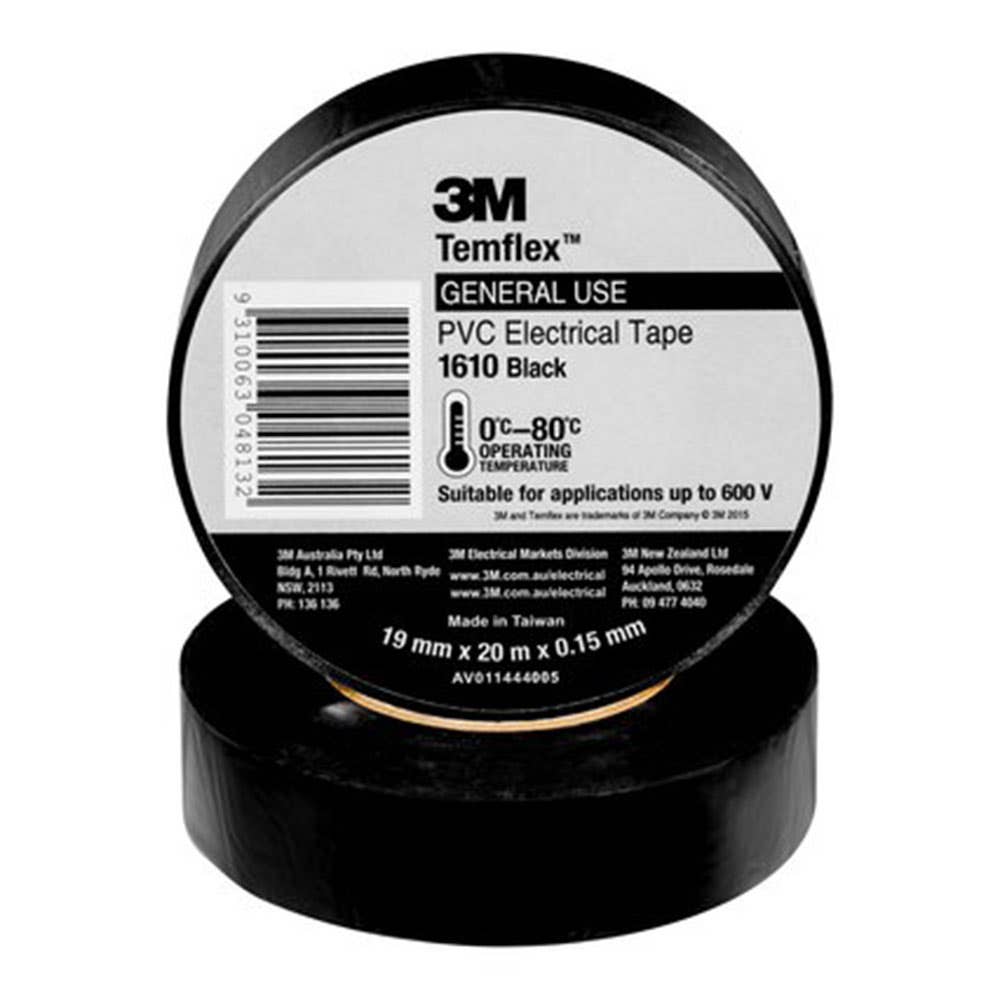 Temflex&trade; 1610 General Purpose Vinyl Electrical Tape Black 19mm x 20m 95440007 7100374494 NLA