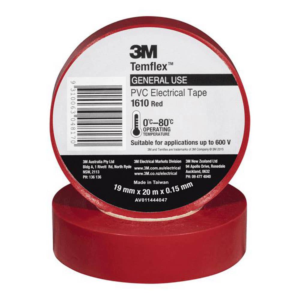Temflex&trade; 1610 General Purpose Vinyl Electrical Tape Red 19mm x 20m 95440009 7012913291 NLA