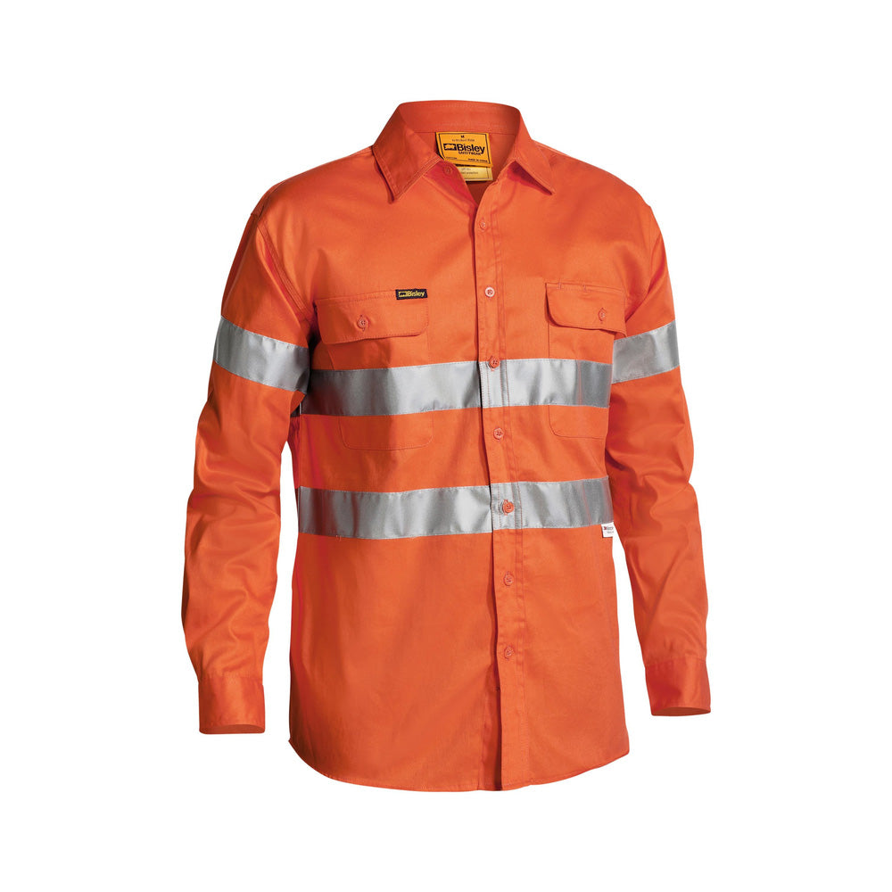 Shirt L/S Cotton Drill 190gsm 3M Tape Hi Vis Orange XS Bisley_60010573_BT6482_BVEOXS