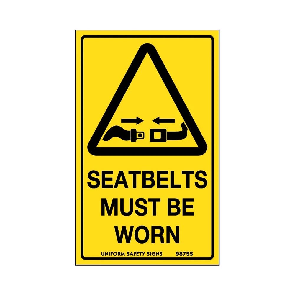 Sign SEAT BELTS MUST BE WORN 90 X 55mm Self Adhesive Pk10_494491_987SSA
