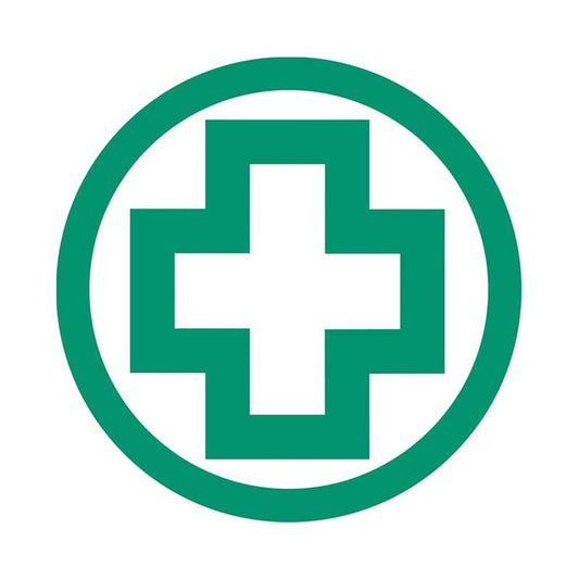 Sticker First Aid Cross Pictogram 51mm Dia Green/White Pk 4 98880042 45332