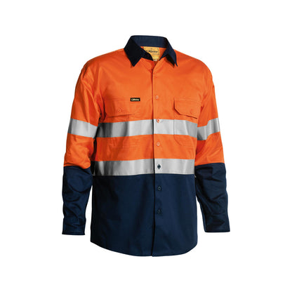 Shirt L/S XL Hi Vis Orange/Navy Cotton Drill 155gsm Vent Tape Bisley_90011437_BS6896_TT02XL