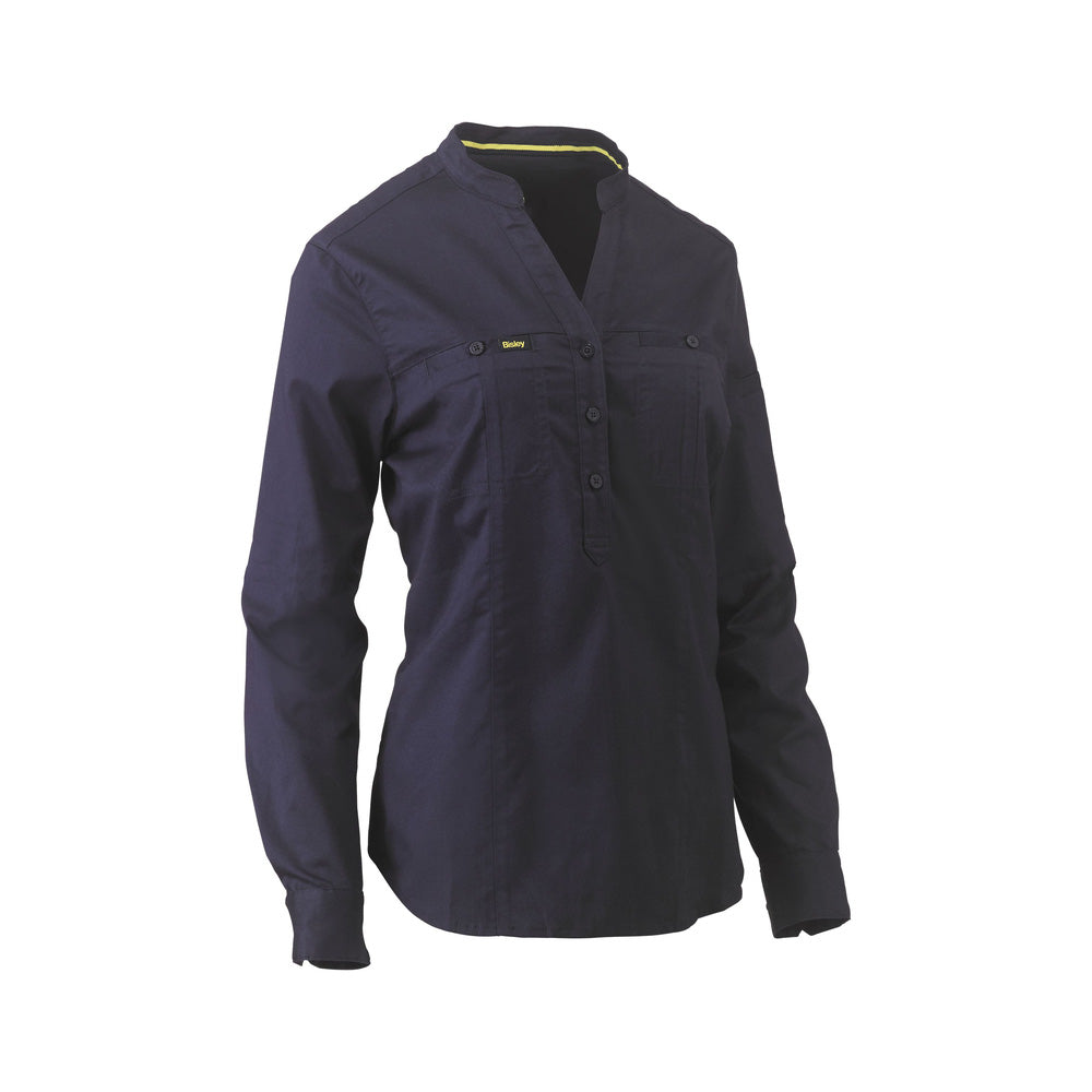 Shirt Womens Stretch V-Neck Closed Front Bisley 12 Navy BLC6063_BPCT12_40021036_BLC6063_BPCT12