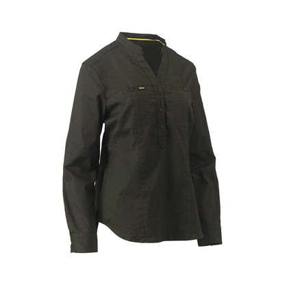 Shirt Womens Stretch V-Neck Closed Front Bisley 22 Olive BLC6063_BOLV22_40021031_BLC6063_BOLV22