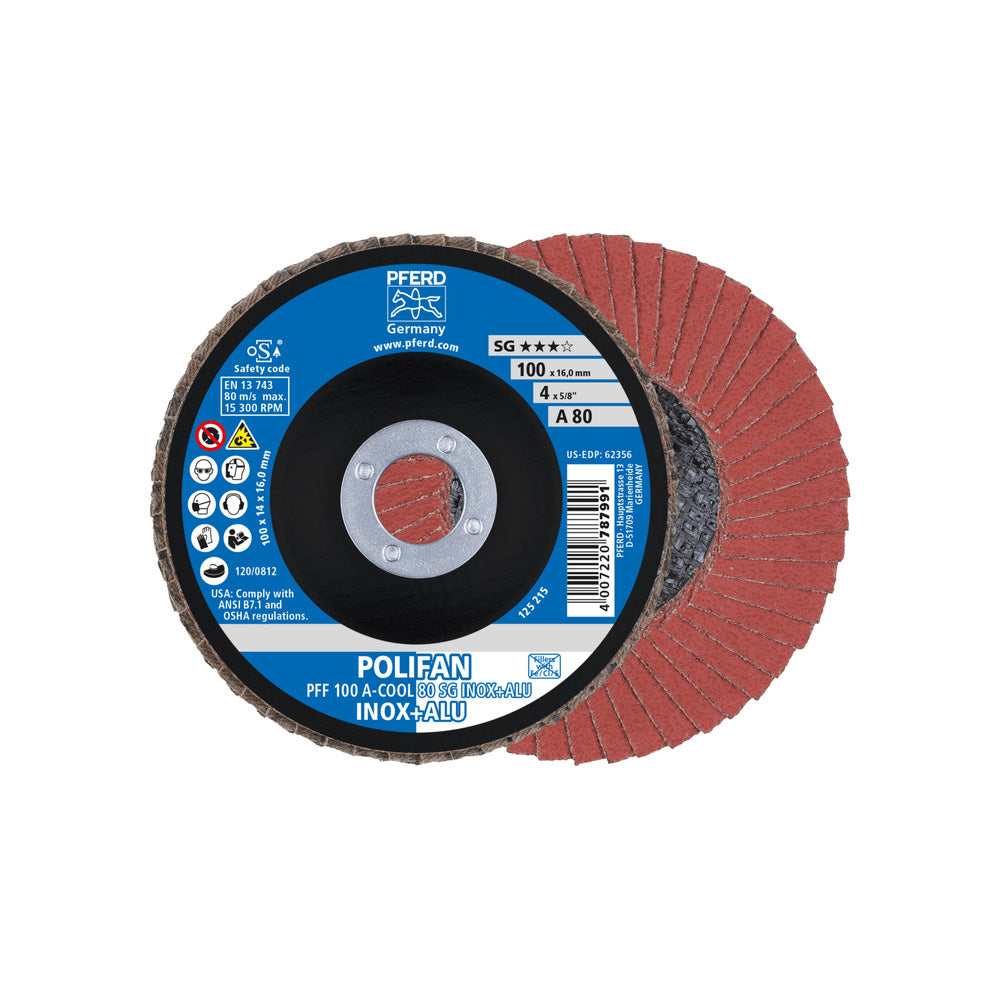 POLIFAN flap disc PFF 100x16 mm flat A-COOL 80 SG INOX+ALU_40108565_67658100