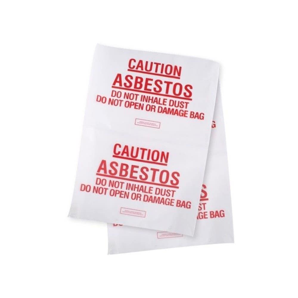 Bag Plastic 200um Caution Asbestos Red Print Natural 900 X 600mm 195335 PEBPTD001