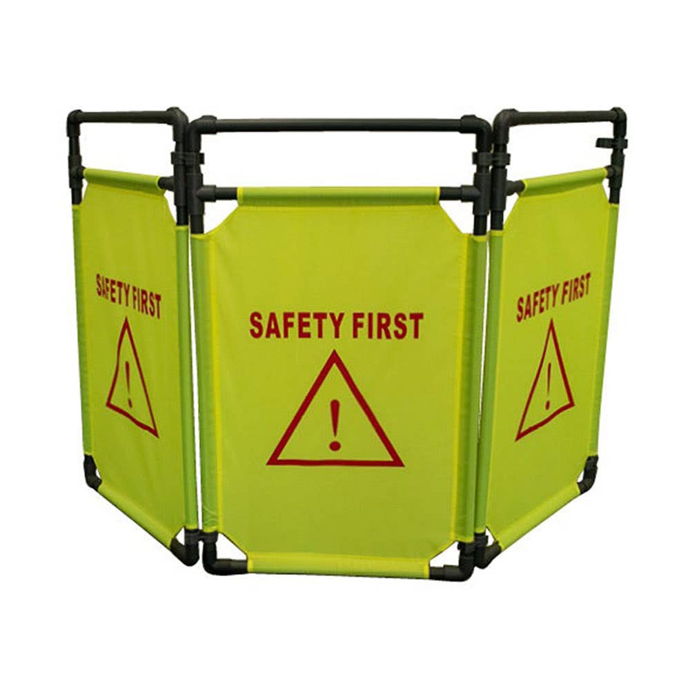 Tri-Panel Safety Barrier Hi-Vis Yellow Safety First 970MM H X 570-1710MM 497764 A3316