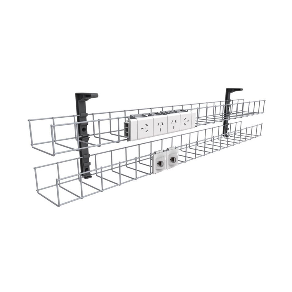 Rapid Cable Management Dual Basket 1250mm 4gpo + 2 Data White_1046405_SWBK12504G2D WH