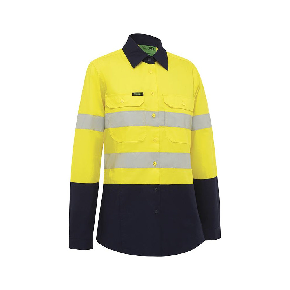 Shirt Womens L/S Cotton 155gsm 3M Tape Hi Vis Yellow/Navy 24 2012 Workit_60013363_2012YN24