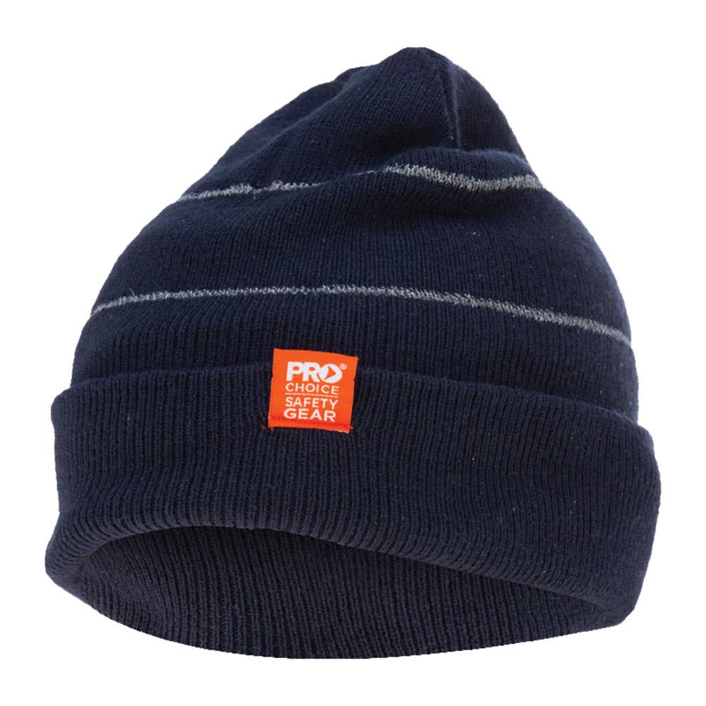 Acrylic Beanie With Retro-Reflective Stripes Navy 40013057 BNRR