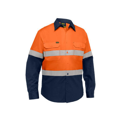 Shirt Industrial L/S Cotton 155gsm Tape XS Orange/Navy Bisley_40085402_BS6390T_TT02XS