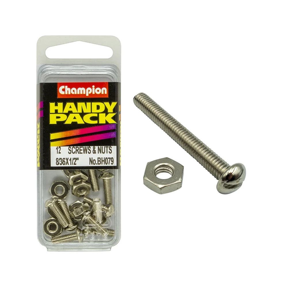 Screw Fine Thread + Nut 8/36 x 1/2'' Blister Pack_60039626_BH079