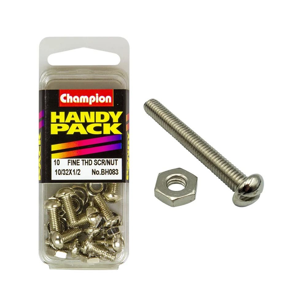 Screw Fine Thread + Nut 10/32 x 1/2'' Blister Pack_60039628_BH083