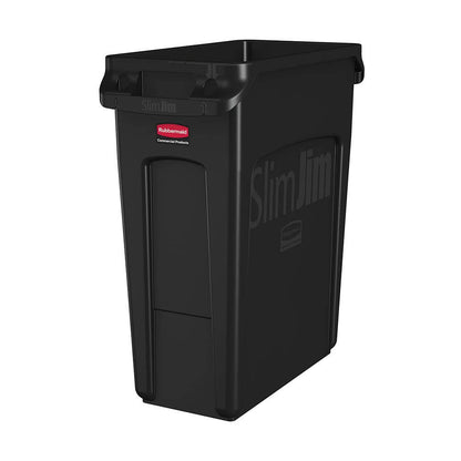 Vented Slim Jim&reg; Plastic Rubbish Bin Black 60L 436522 1955959