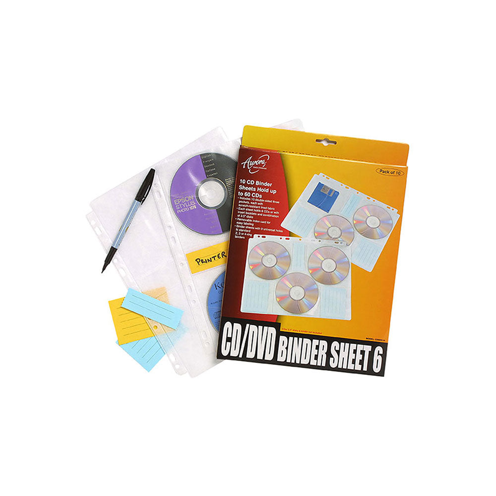 Aurora CD/DVD Binder Sheet 6 Capacity With Index PK10_40033621_CD6BS10