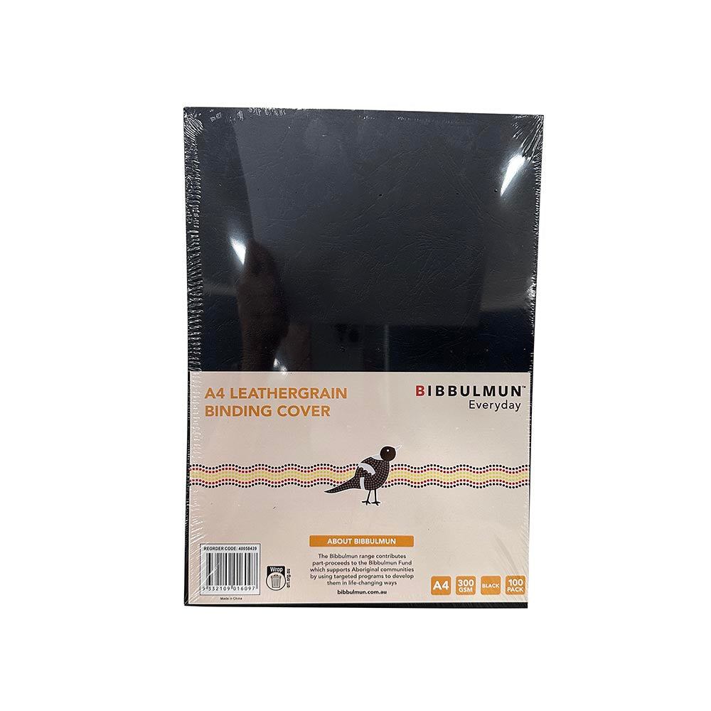 Bibbulmun Binding Cover Leathergrain 300gsm A4 Pack 100 Black_40058439_NPL-40058439