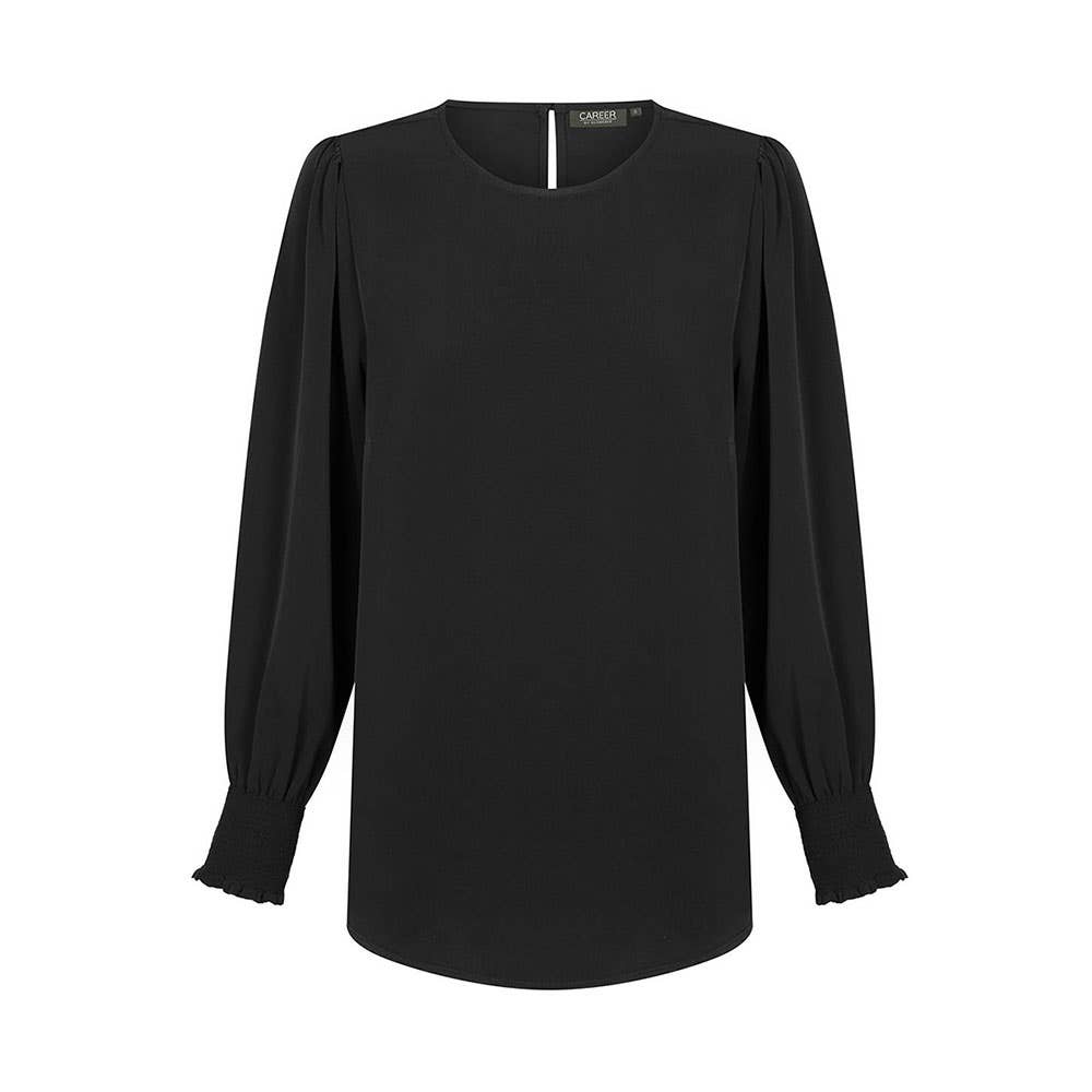 1796WL Freya Women's Shirred Cuff Soft Blouse Black 10 40048846 1796WL-BLK-10