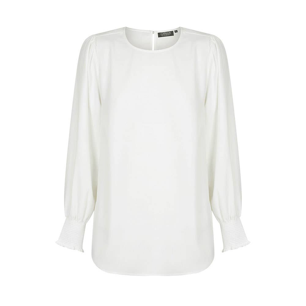 1796WL Freya Women's Shirred Cuff Soft Blouse White 10 40048833 1796WL-WHT-10