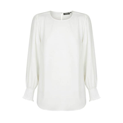 1796WL Freya Women's Shirred Cuff Soft Blouse White 10 40048833 1796WL-WHT-10